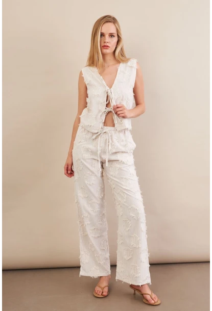 Kadın Vanilya Çizgili Püsküllü Alt Üst Takım MOD2517