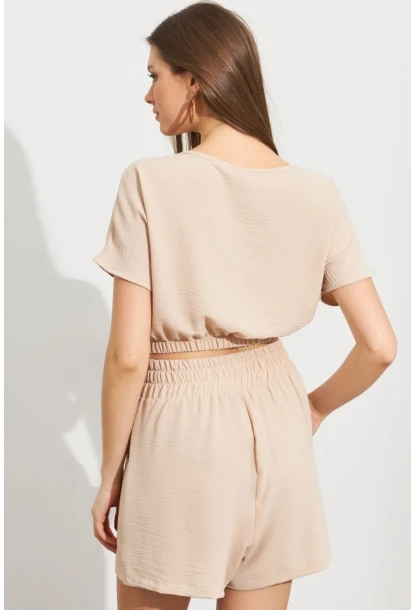 Kadın Vanilya Crop Şort Takım Q1014