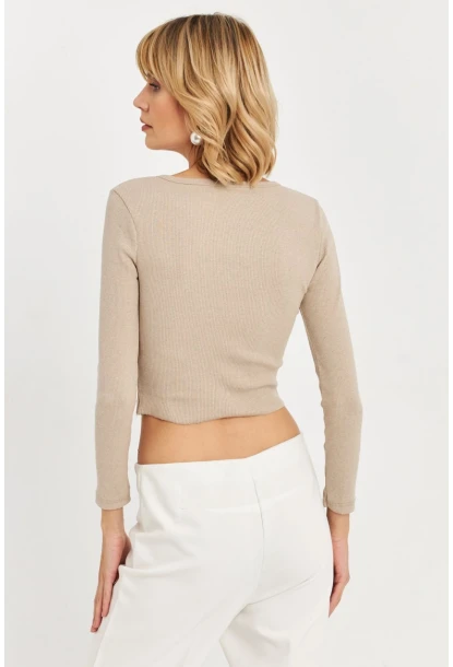 Kadın Vanilya Düğme Detaylı Basic Bluz ALB3814