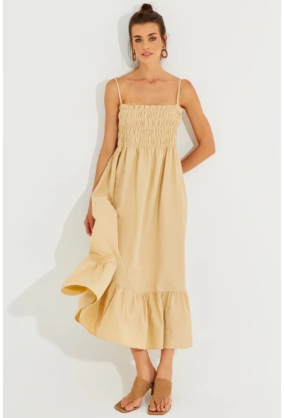 Kadın Vanilya Gipeli Askılı Midi Elbise MEN2000