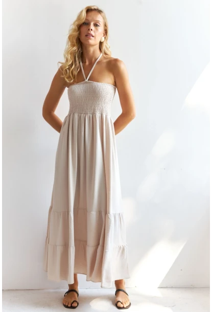 Kadın Vanilya Gipeli Midi Elbise SF12813