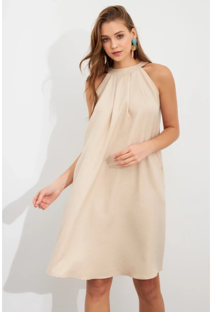 Kadın Vanilya Halter Yaka Midi Elbise NH5029