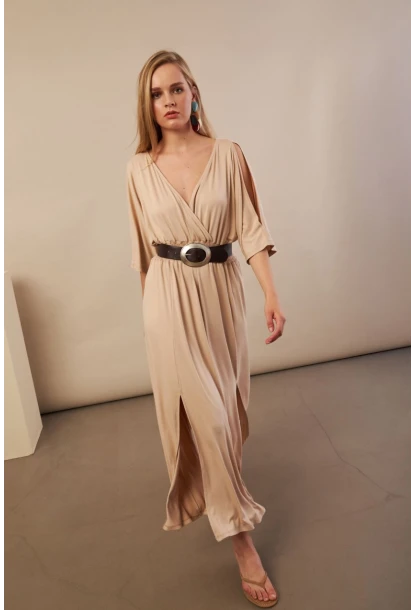 Kadın Vanilya Kol Pencereli Midi Elbise MP500