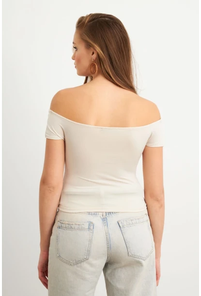 Kadın Vanilya Madonna Yaka Crop Bluz VA101