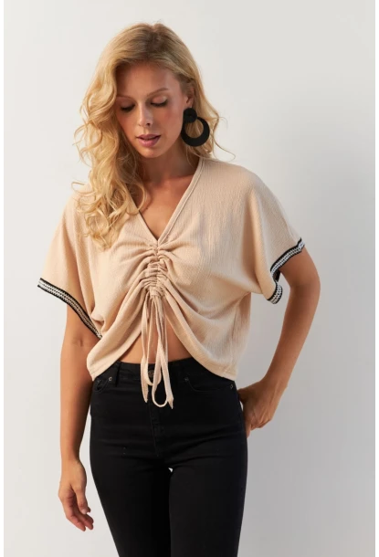 Kadın Vanilya Önü Büzgülü Bluz XL2039