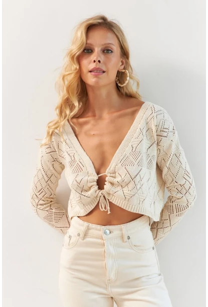 Kadın Vanilya Önü Büzgülü Triko Bluz MP20148