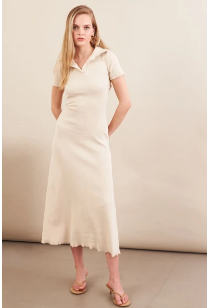 Kadın Vanilya Sırt Bağlamalı Kaşkorse Midi Elbise MFRY0001