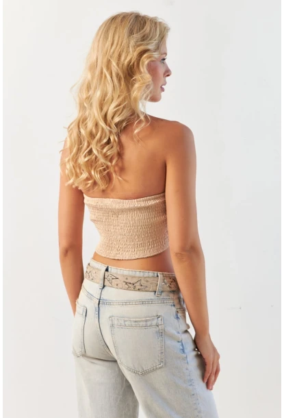 Kadın Vanilya Sırtı Gipeli Crop Bluz NH24754