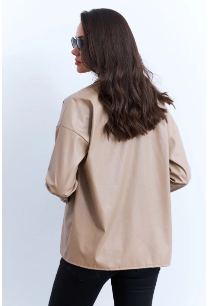 Kadın Vanilya Suni Deri Gömlek HO56