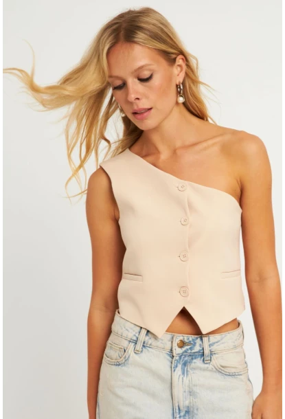 Kadın Vanılya Tek Omuz Astarlı Yelek TW60140