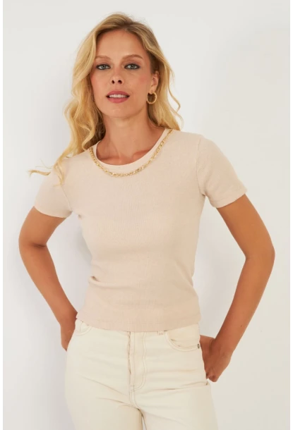 Kadın Vanilya Zincir Aksesuarlı Bluz XL2020