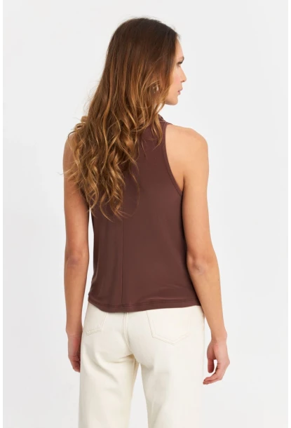 Kadın Vizon Degaje Yaka Kolsuz Bluz LPP1226-90