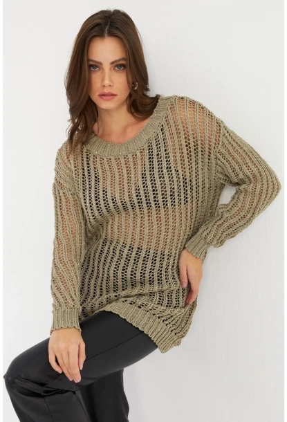 Kadın Vizon File Triko Bluz KAZ24