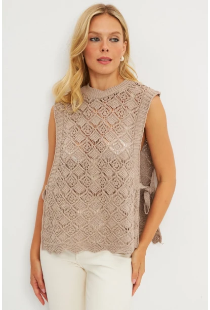 Kadın Vizon Yanları Bağlamalı Ajurlu Süveter YV226