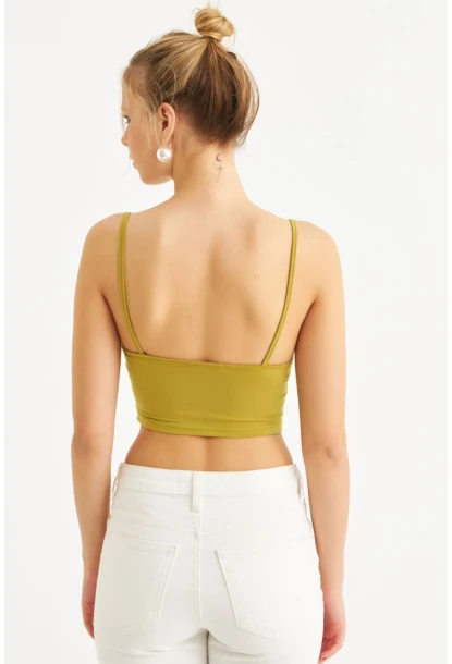 Kadın Yağ Yeşili Crop Bluz ZH259