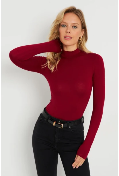 Kadın Yarım Balıkçı Bluz Bordo AYD289