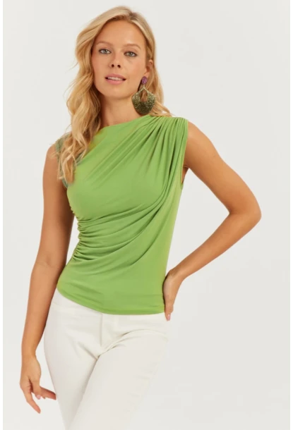 Kadın Yeşil Büzgülü Bluz YZ625