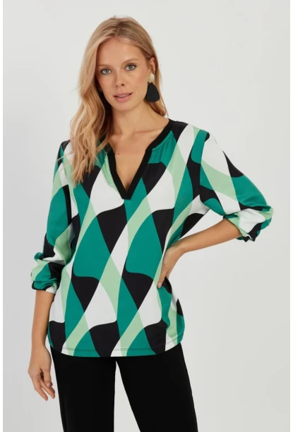 Kadın Yeşil Desenli Bluz AYD292