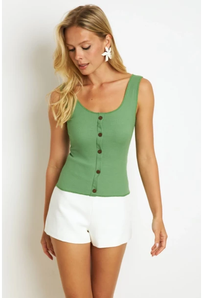 Kadın Yeşil Düğme Aksesuarlı Bluz MK14