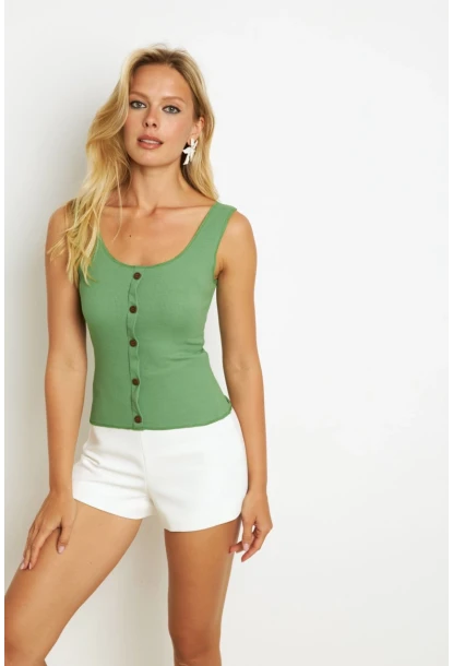 Kadın Yeşil Düğme Aksesuarlı Bluz MK14