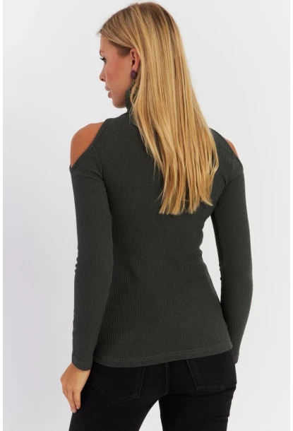 Kadın Yeşil Omuzları Açık Kaşkorse Bluz HOR04