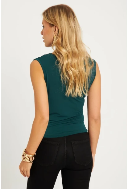 Kadın Zümrüt Yeşil Büzgülü Bluz YZ625