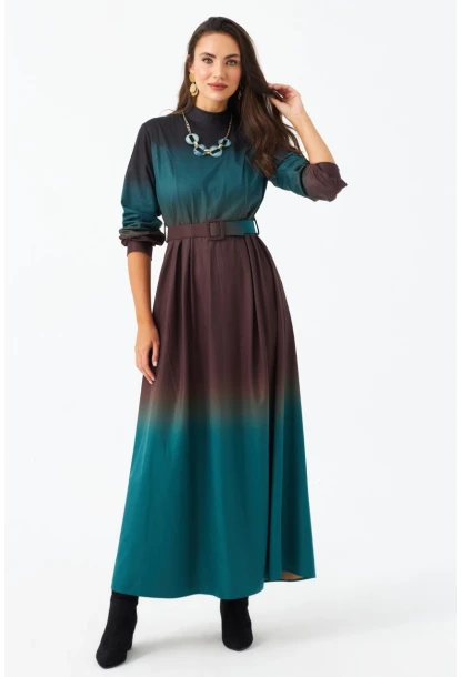 Kadın Zümrüt Yeşil Kemerli Maxi Elbise MHAD4974