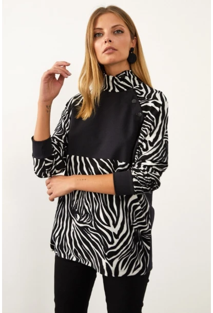 Siyah-Beyaz Bloklu Sweatshirt MEY1084