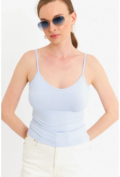 Kadın Açık Mavi Askılı Basic Atlet FLS06