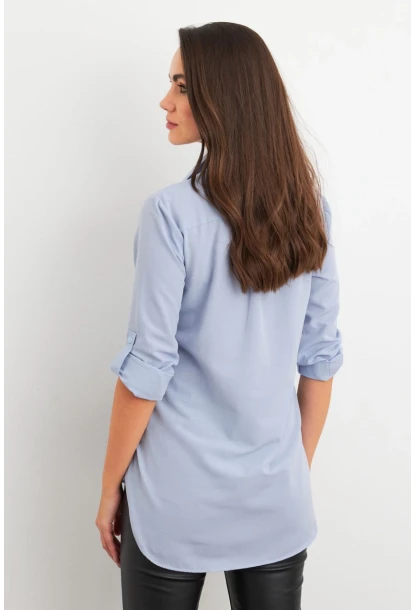 Kadın Açık-Mavi Gizli Düğmeli Uzun Gömlek SF2001
