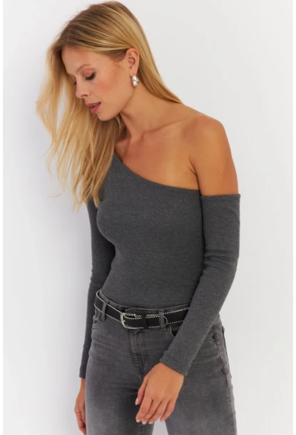 Kadın Antrasit Asimetrik Kollu Kaşkorse Bluz HOR1