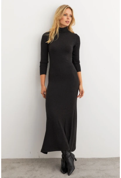 Kadın Antrasit Balıkçı Maxi Elbise MEY100