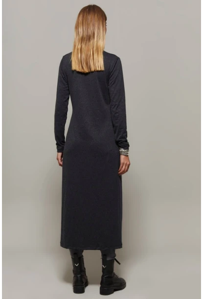 Kadın Antrasit Balıkçı Yaka Uzun Yırtmaçlı Tunik EY1150