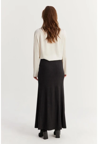 Kadın Antrasit Beli Lastikli Evoze Maxi Etek EY2923