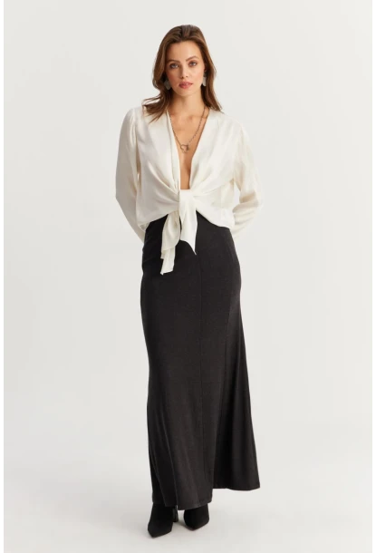 Kadın Antrasit Beli Lastikli Evoze Maxi Etek EY2923