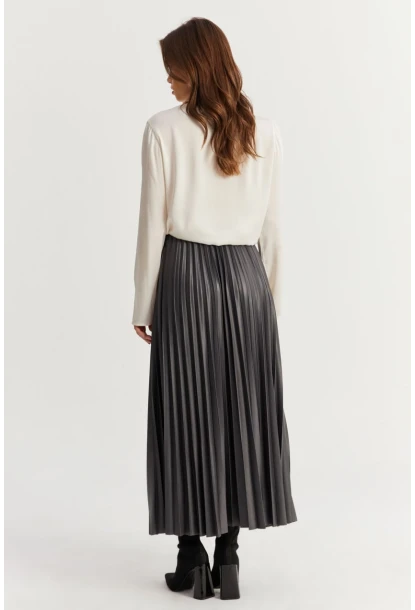 Kadın Antrasit Beli Lastikli Pilise Etek GÇ190