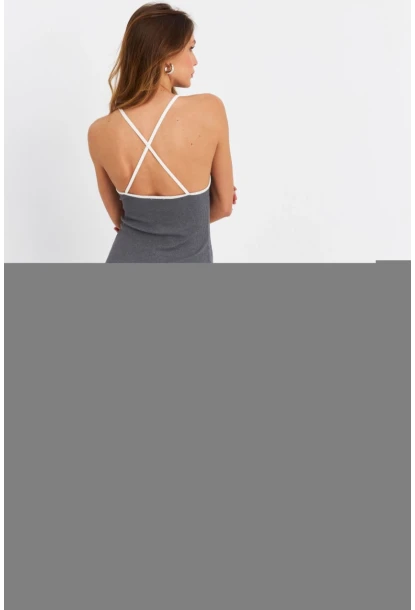 Kadın Antrasit Çapraz Askılı Midi Elbise OR2452