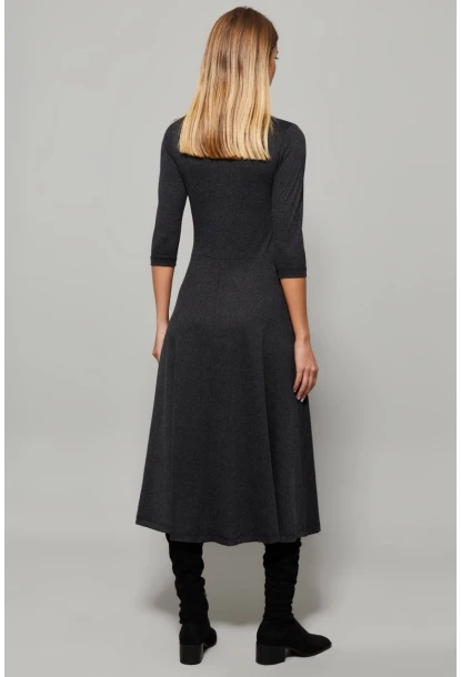 Kadın Antrasit Düğme Aksesuarlı V Yaka Elbise EY1123