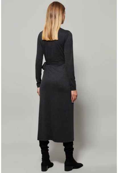 Kadın Antrasit Kruvaze Maxi Elbise EY1135