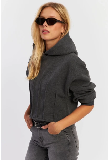 Kadın Antrasit Nervüllü Üç İplik Sweatshirt TF13