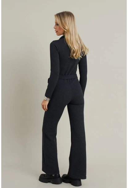 Kadın Antrasit Polo Yaka Kemerli Tulum YLE1099