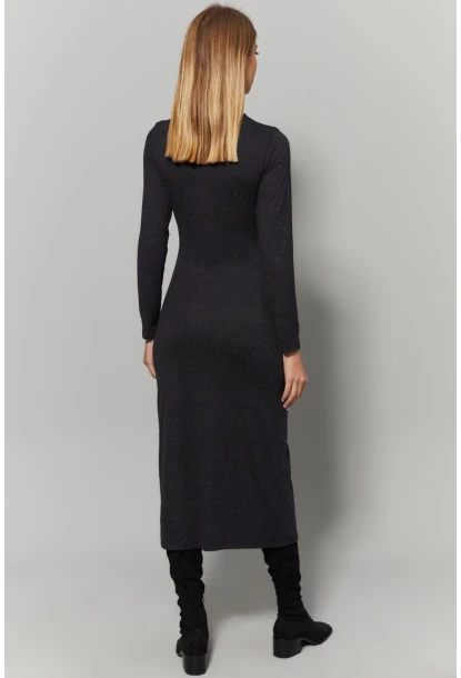 Kadın Antrasit Yaka Pencereli Yırtmaçlı Elbise Yİ1984