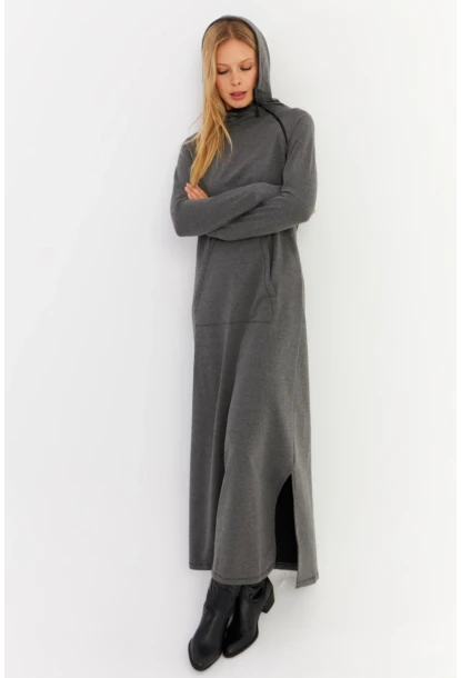 Kadın Antrasit Yakası Fermuarlı Maxi Sweat Elbise MTF12