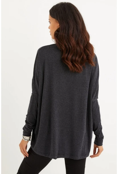 Kadın Antrasit Yarasa Kol Balıkçı Bluz EY1049