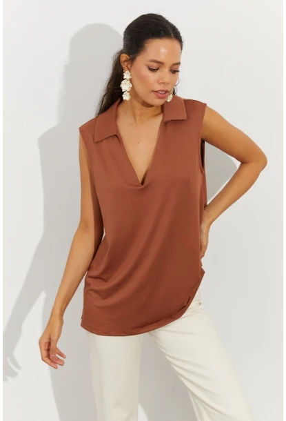 Kadın Badem Polo Yaka Bluz LPP1219