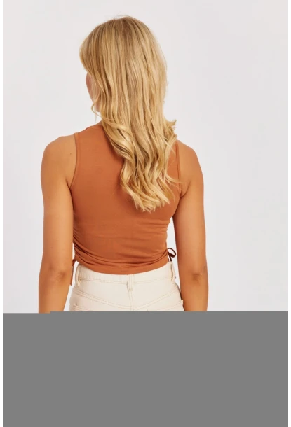 Kadın Badem-Siyah Yanları Bağcıklı Kolsuz Bluz MK09