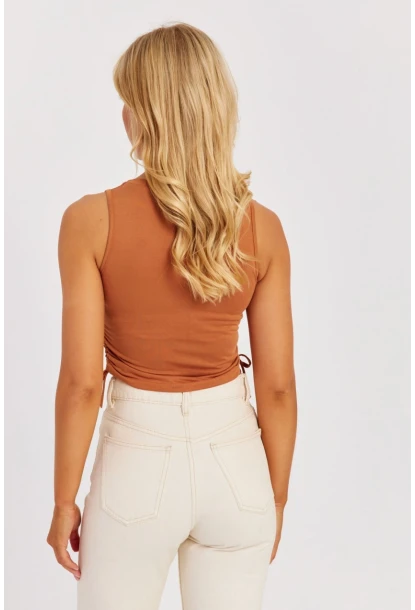 Kadın Badem Yanları Bağcıklı Kolsuz Bluz MK05