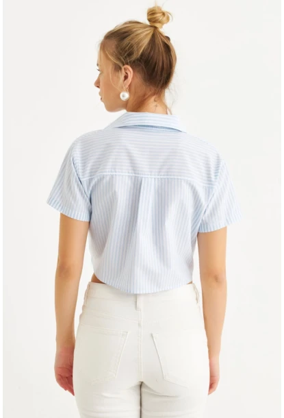 Kadın Bebe Mavi Kurdele Detaylı Crop Gömlek MPC302