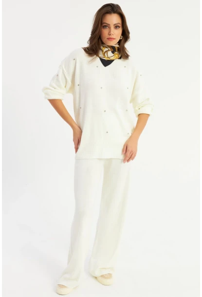 Kadın Bej Taşlı Alt Üst Takım MYİL10