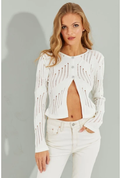 Kadın Beyaz Ajurlu Kısa Hırka SF2511